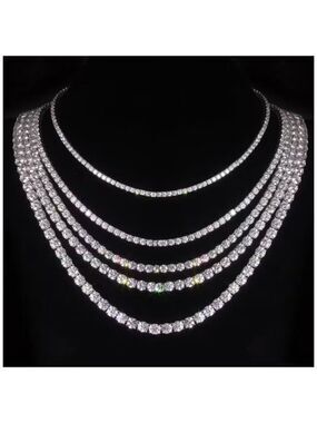 NWT-Radiant Tennis Necklace 4mm Round Cubic Zirconia 17" Stainless Steel Chain